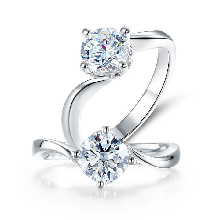 1 Carat Moissanite Diamond Swirl Solitaire Engagement 925 Sterling Silver Ring