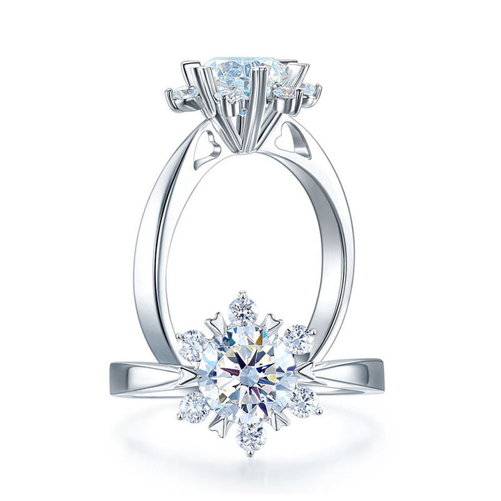 1 Carat Moissanite Diamond Flower Engagement 925 Sterling Silver Ring