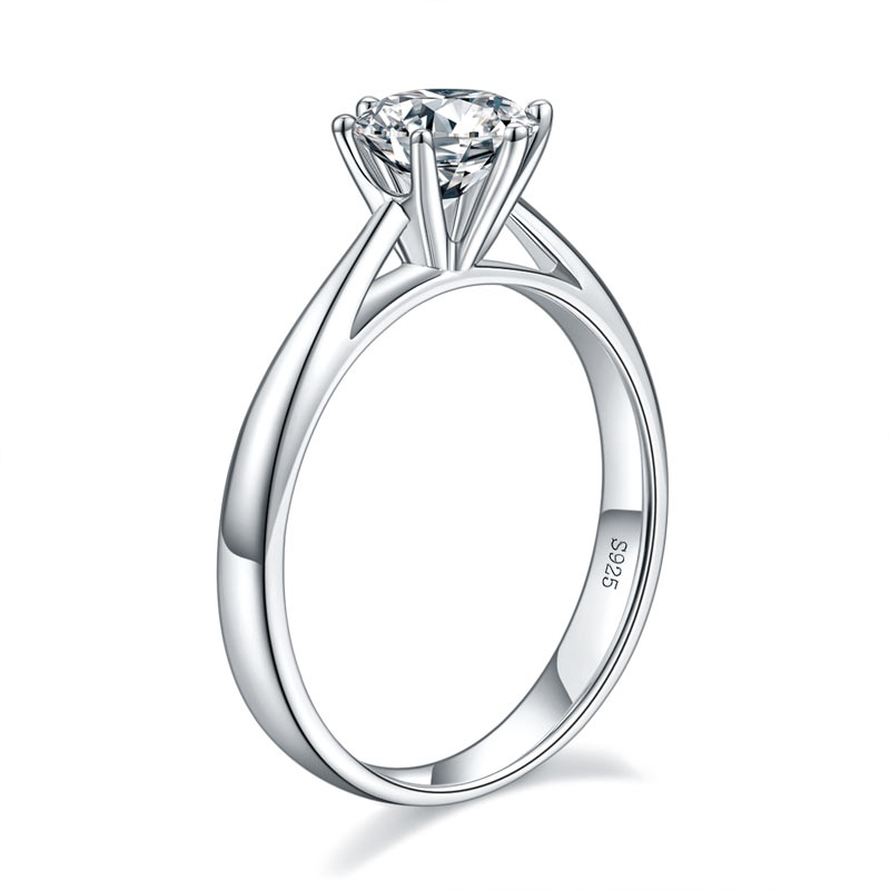 1 Carat Moissanite Diamond Classic 6 Claws Engagement 925 Sterling Silver Ring