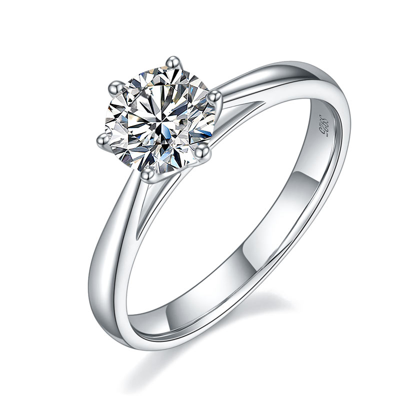 1 Carat Moissanite Diamond Classic 6 Claws Engagement 925 Sterling Silver Ring