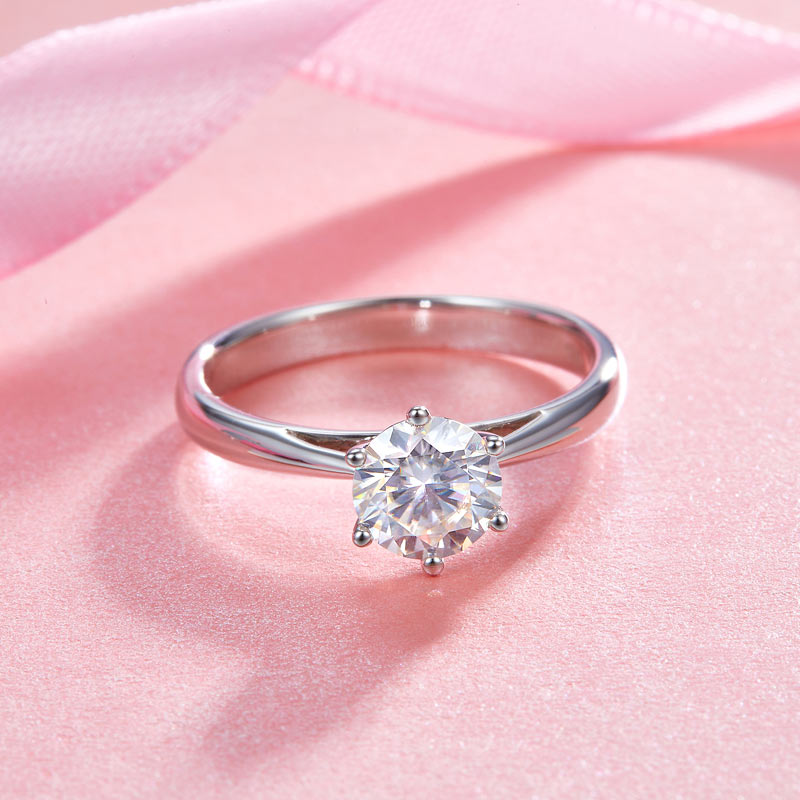 1 Carat Moissanite Diamond Classic 6 Claws Engagement 925 Sterling Silver Ring