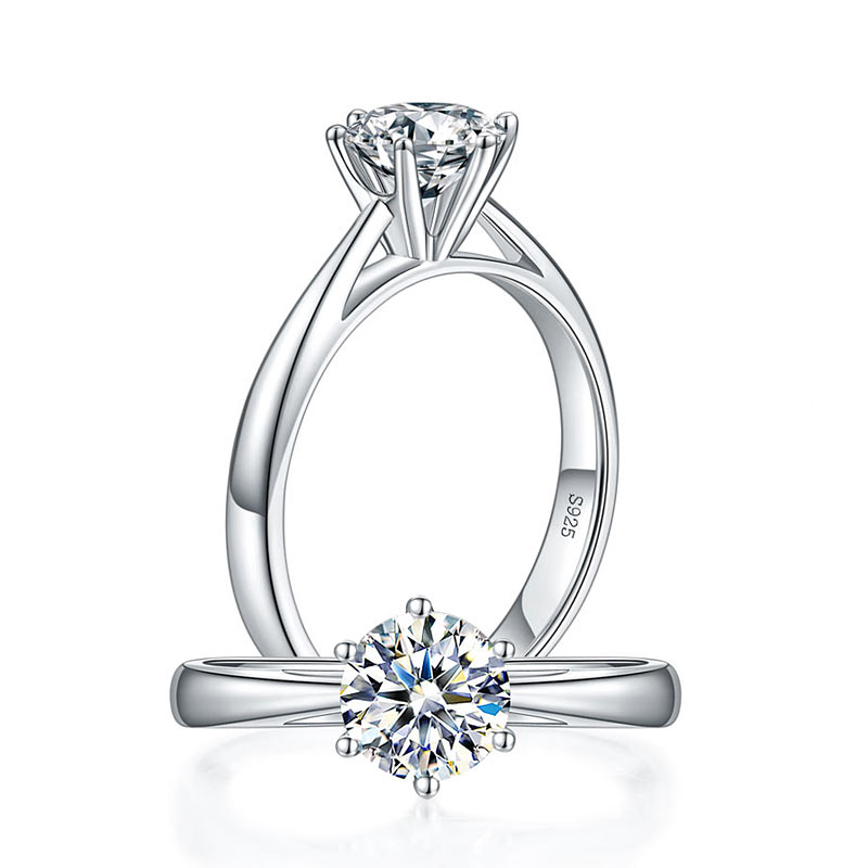 1 Carat Moissanite Diamond Classic 6 Claws Engagement 925 Sterling Silver Ring
