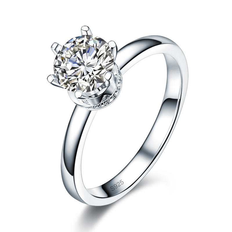 1 Carat Moissanite Diamond 6 Claws Engagement 925 Sterling Silver Ring
