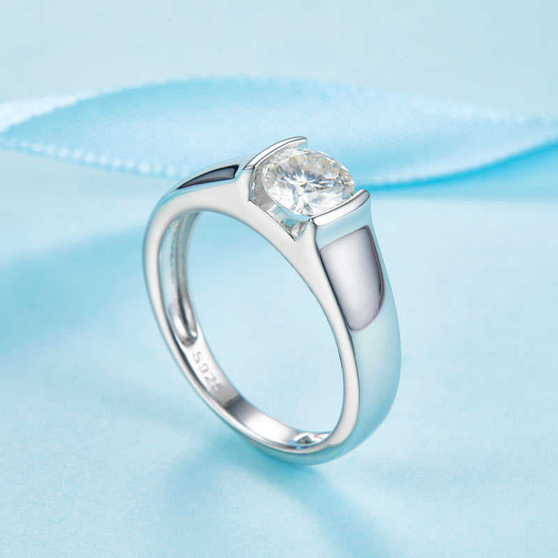 Men's Ring Moissanite Diamond 1 Carat Engagement 925 Sterling Silver