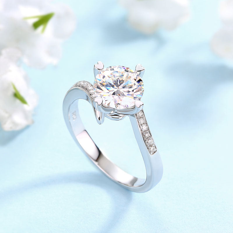 1.5 Carat Moissanite Diamond Ring Heart Shape Prong 925 Sterling Silver