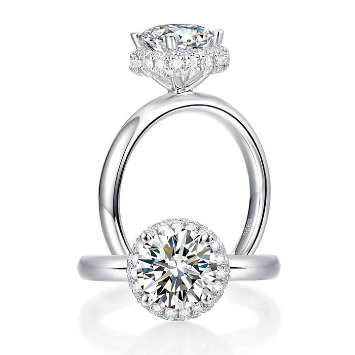 1.5 Carat Moissanite Diamond Ring Halo 925 Sterling Silver