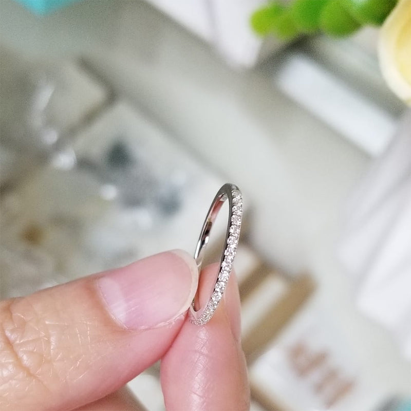 Moissanite Diamond Wedding Band Half Eternity 925 Sterling Silver Ring