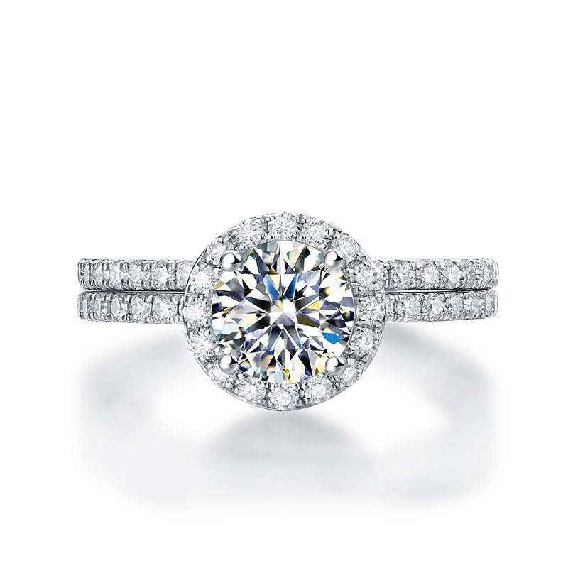 1 Carat Moissanite Diamond Halo Ring Set (1 pcs / 2 pcs) 925 Sterling Silver