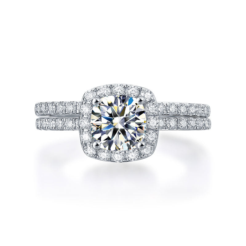 Cushion Cut 1 Carat Moissanite Diamond Ring Set (1 pcs / 2 pcs) 925 Sterling Silver