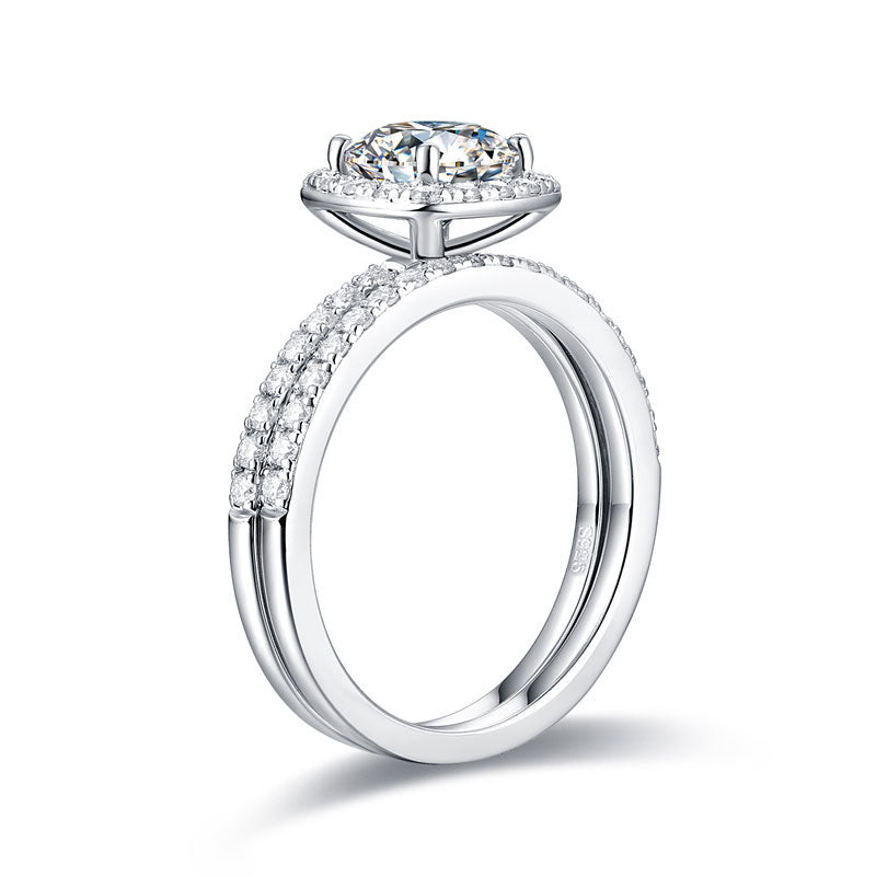 Cushion Cut 1 Carat Moissanite Diamond Ring Set (1 pcs / 2 pcs) 925 Sterling Silver