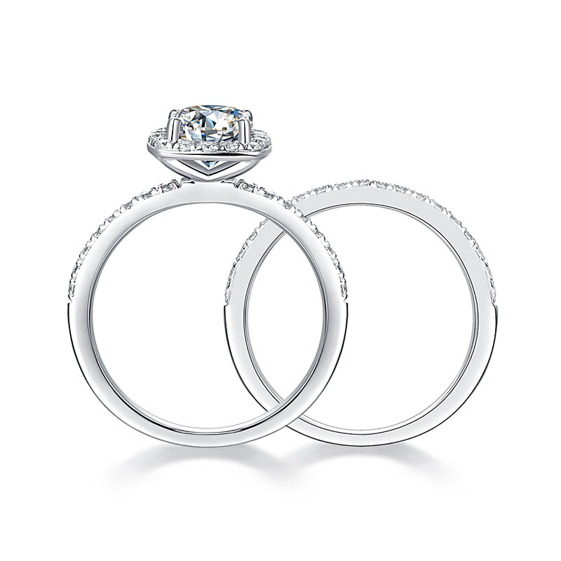 Cushion Cut 1 Carat Moissanite Diamond Ring Set (1 pcs / 2 pcs) 925 Sterling Silver