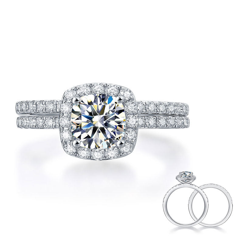 Cushion Cut 1 Carat Moissanite Diamond Ring Set (1 pcs / 2 pcs) 925 Sterling Silver