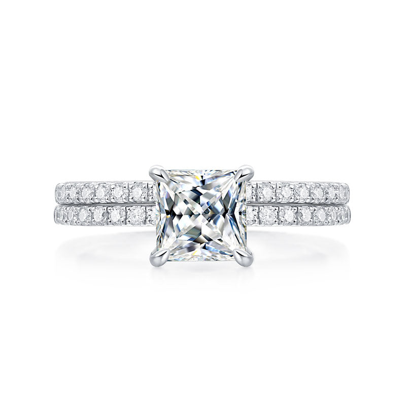 Princess Cut 1 Carat Moissanite Diamond Ring Set (1 pcs / 2 pcs) 925 Sterling Silver