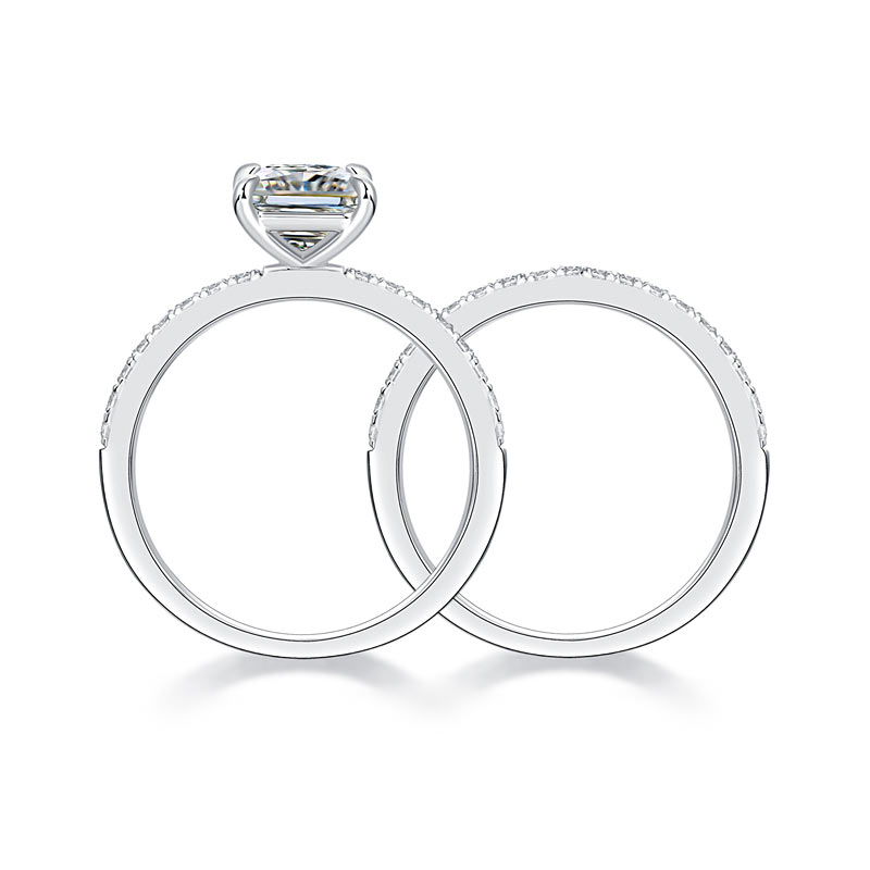 Princess Cut 1 Carat Moissanite Diamond Ring Set (1 pcs / 2 pcs) 925 Sterling Silver