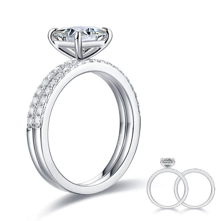 Princess Cut 1 Carat Moissanite Diamond Ring Set (1 pcs / 2 pcs) 925 Sterling Silver