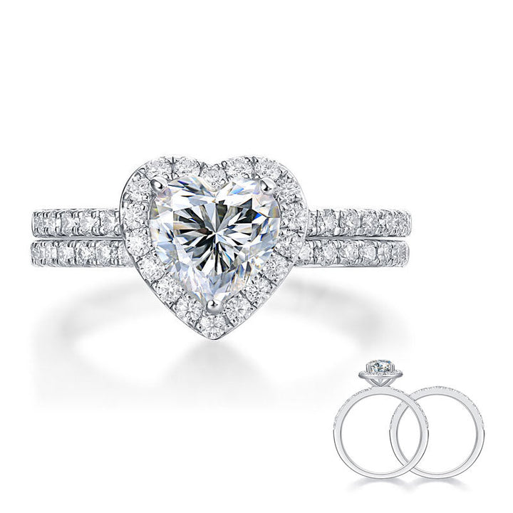 1 Carat Heart Moissanite Diamond Ring Set (1 pcs / 2 pcs) 925 Sterling Silver