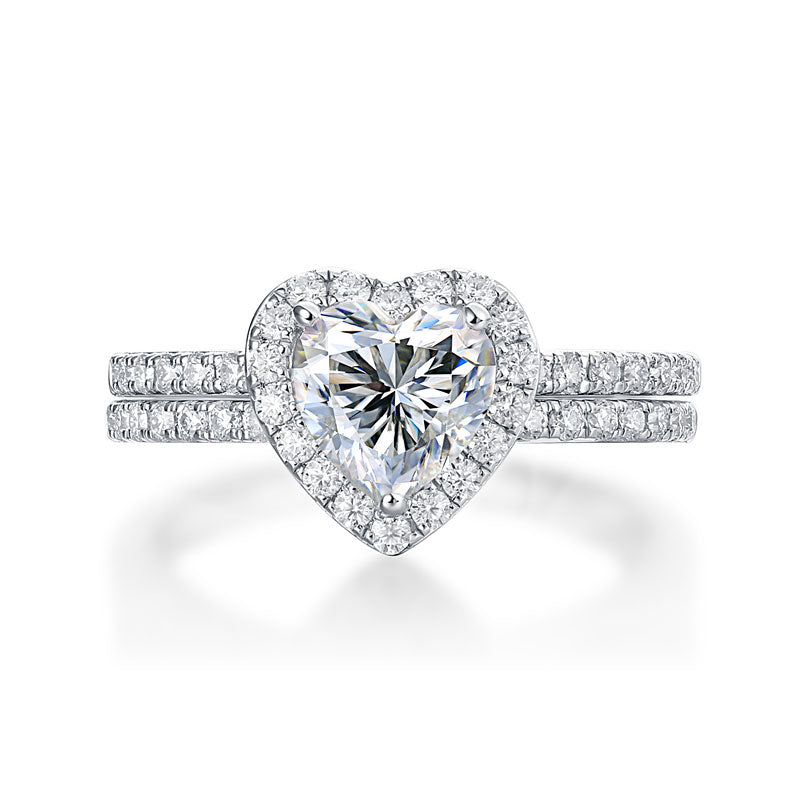 1 Carat Heart Moissanite Diamond Ring Set (1 pcs / 2 pcs) 925 Sterling Silver