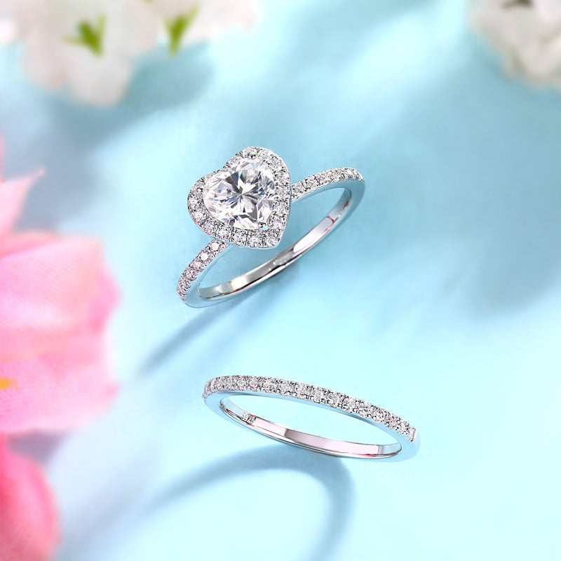 1 Carat Heart Moissanite Diamond Ring Set (1 pcs / 2 pcs) 925 Sterling Silver