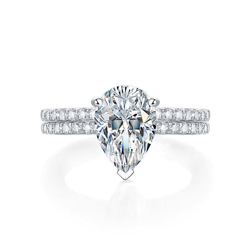 2 Carat Pear Cut Moissanite Diamond Ring Set (1 pcs / 2 pcs) 925 Sterling Silver