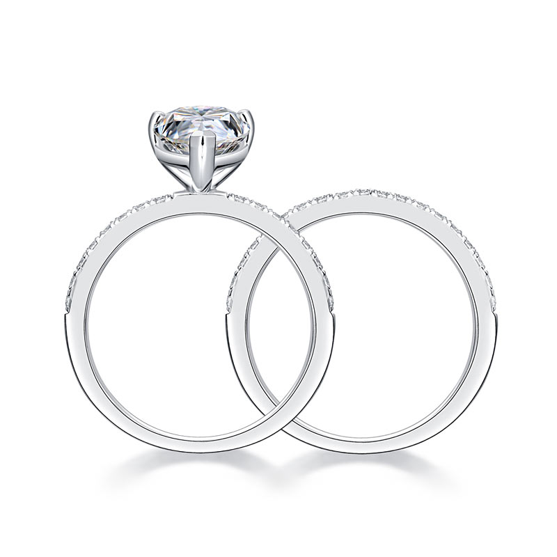 2 Carat Pear Cut Moissanite Diamond Ring Set (1 pcs / 2 pcs) 925 Sterling Silver