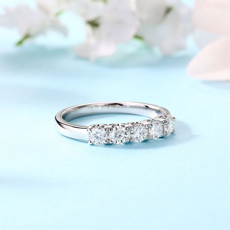 Five Stone Moissanite Diamond Wedding Band 925 Sterling Silver Ring