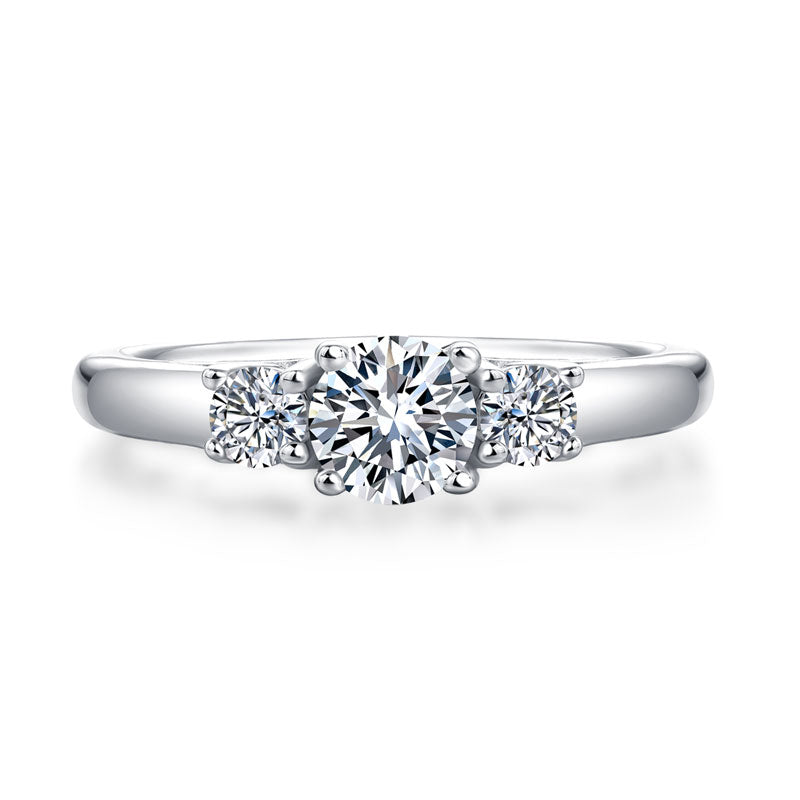 Three Stone Moissanite Diamond Wedding Band 925 Sterling Silver Ring