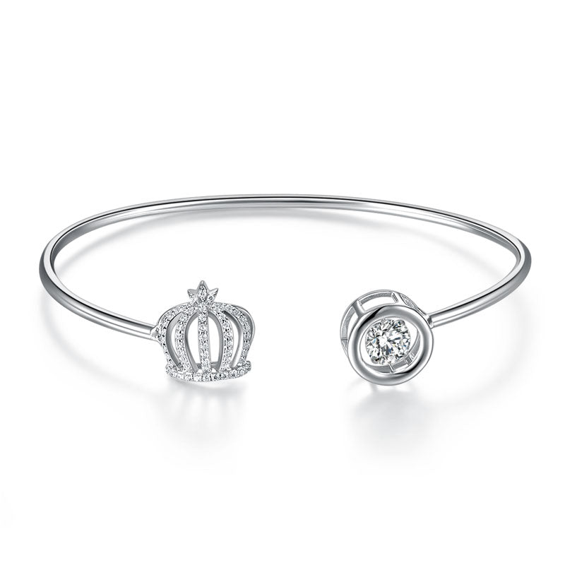 Dancing Stone Crown Bangle Solid 925 Sterling Silver Bridal Wedding