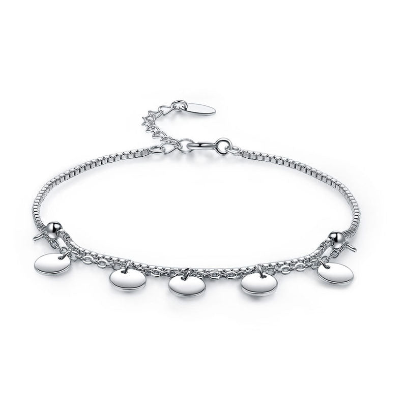 Solid 925 Sterling Silver Bracelet Dangle Circle Fashion Bridesmaid Wedding Gift