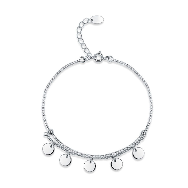 Solid 925 Sterling Silver Bracelet Dangle Circle Fashion Bridesmaid Wedding Gift
