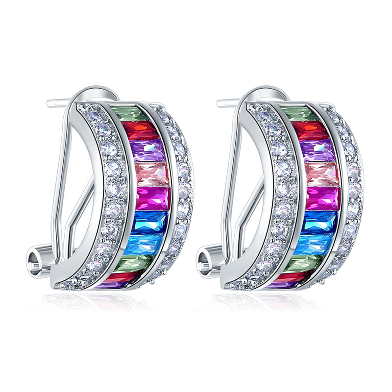 Multi-Color Stones 925 Sterling Silver Earrings Jewelry