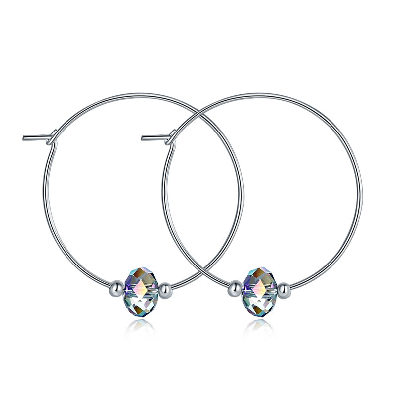 Top Quality 925 Sterling Silver Hoop Earrings AB Austrian Crystal Party Birthday Gift