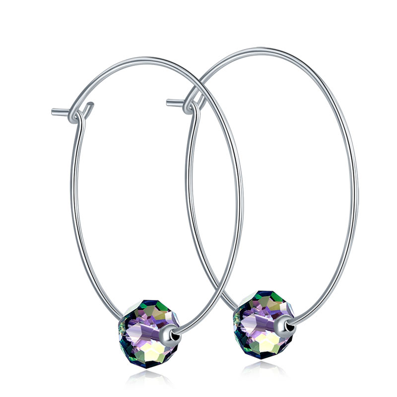 Top Quality 925 Sterling Silver Hoop Earrings AB Austrian Crystal Party Birthday Gift