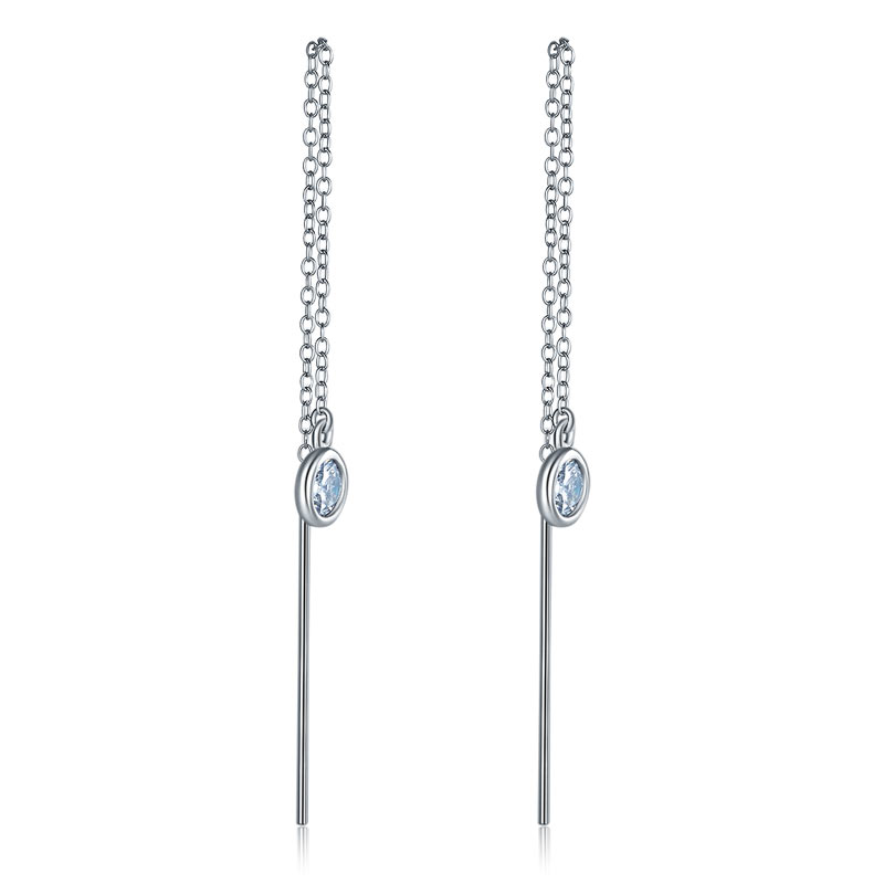 Dangle Drop 925 Sterling Silver Earrings One Line Long Elegant