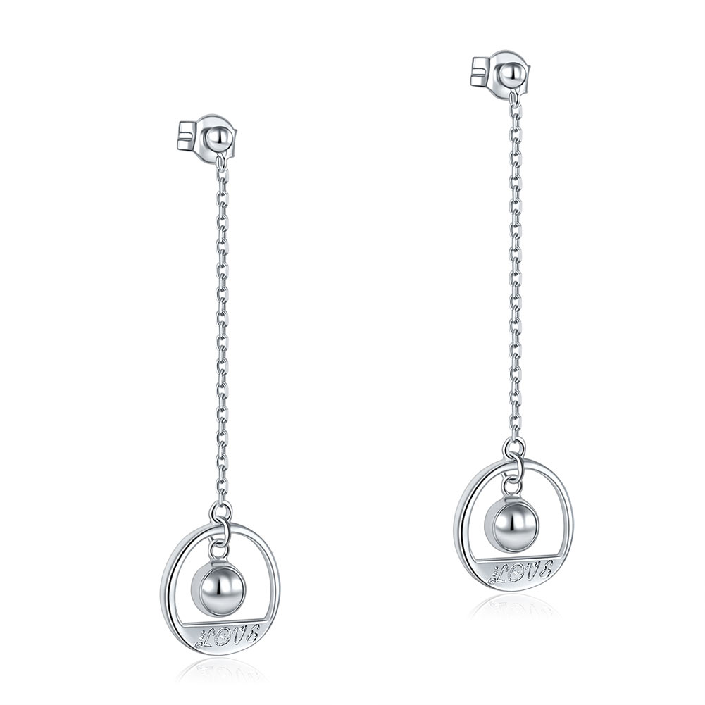 Solid 925 Sterling Silver Long Drop Dangle Love Earrings