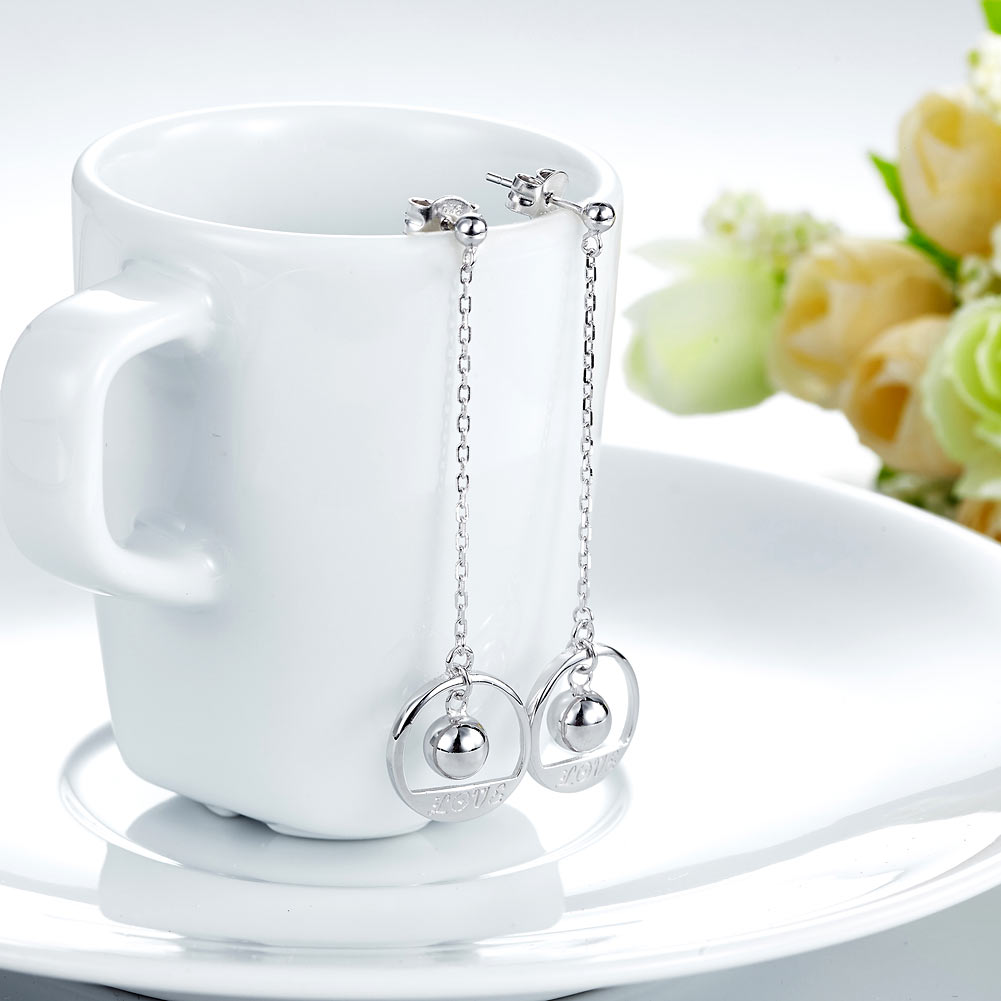 Solid 925 Sterling Silver Long Drop Dangle Love Earrings