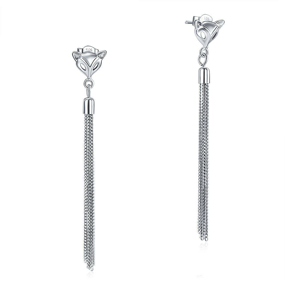 Solid 925 Sterling Silver Earrings Dangle Drop Fox Simple Elegant