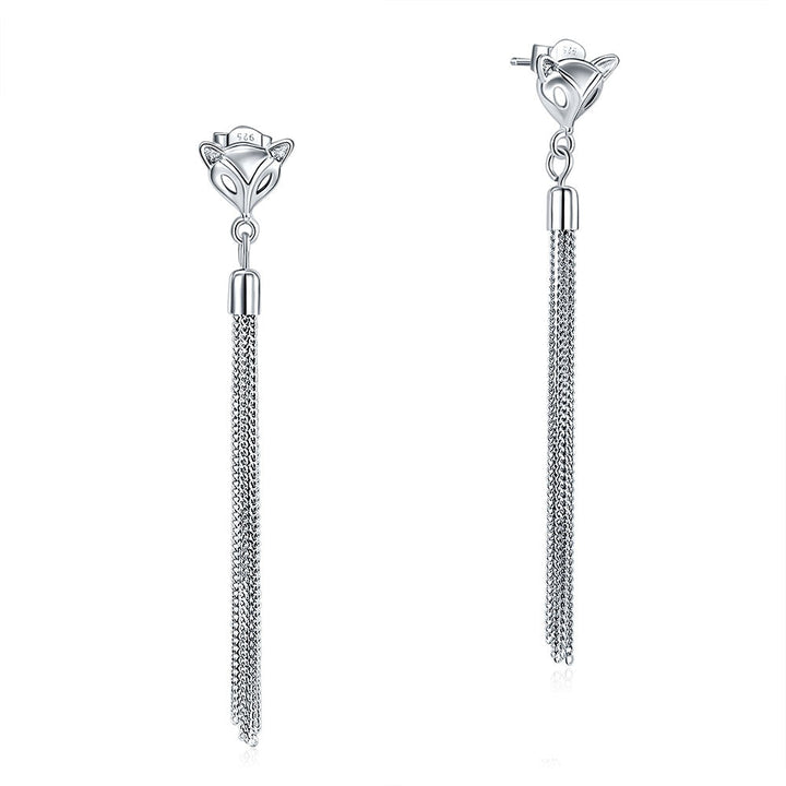Solid 925 Sterling Silver Earrings Dangle Drop Fox Simple Elegant