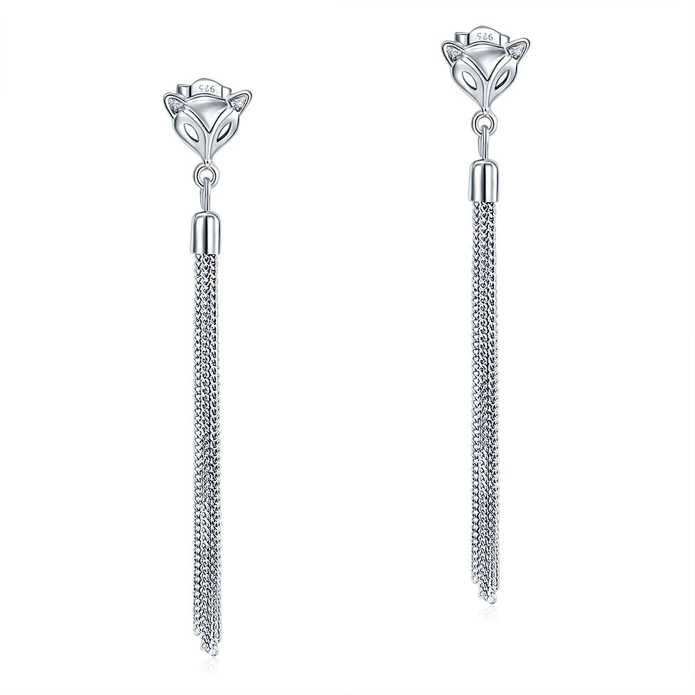 Solid 925 Sterling Silver Earrings Dangle Drop Fox Simple Elegant
