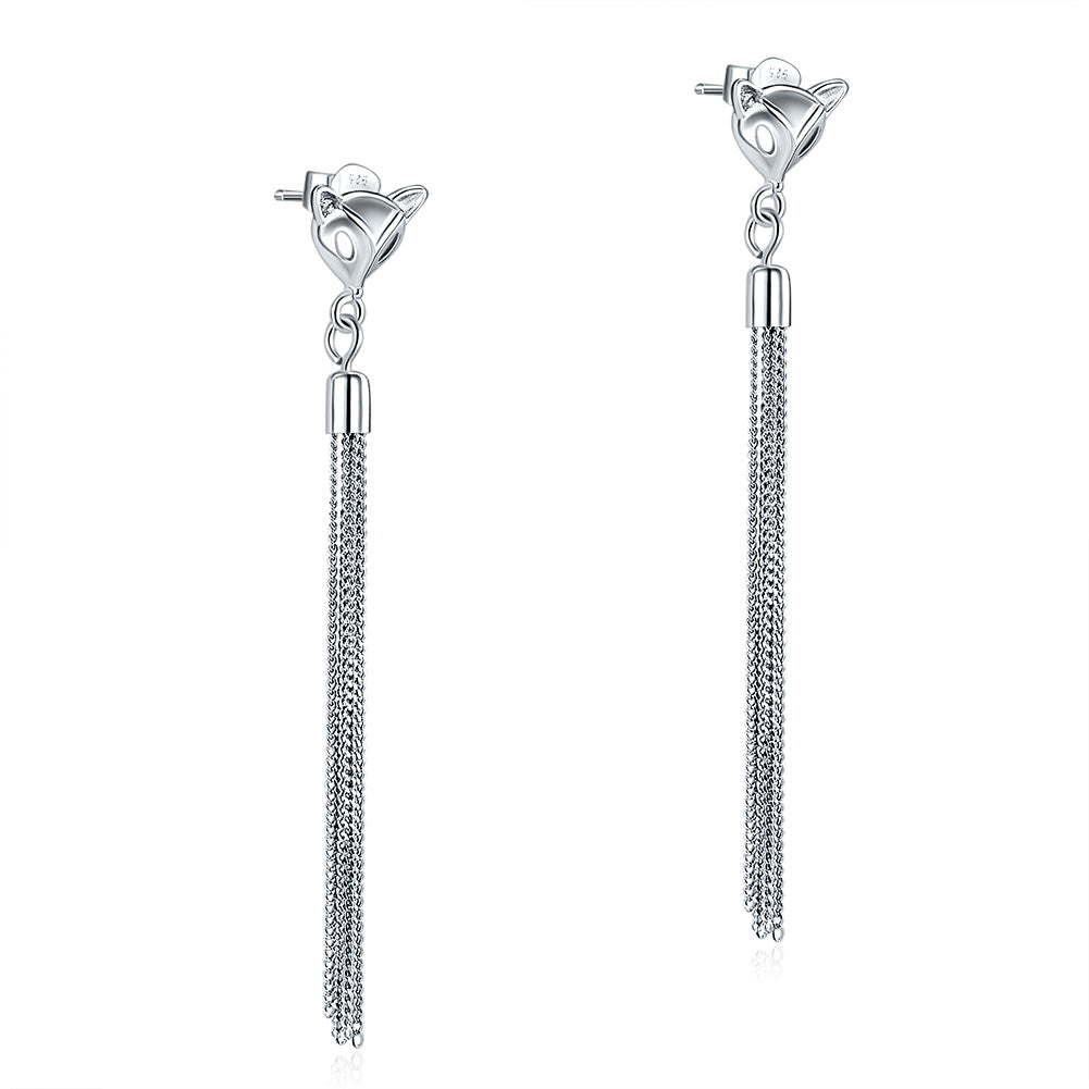 Solid 925 Sterling Silver Earrings Dangle Drop Fox Simple Elegant