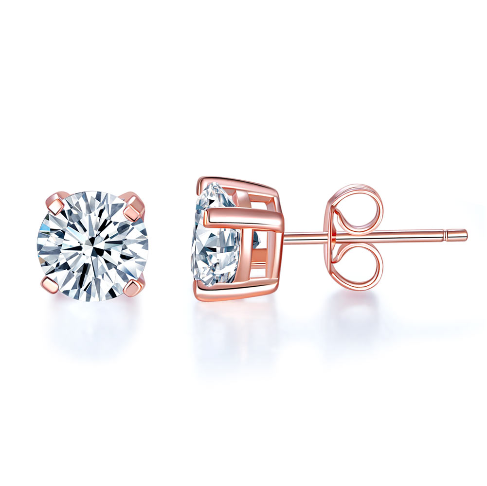 1 Carat Simulated Diamond Stud Earrings 925 Sterling Silver Rose Gold Plated