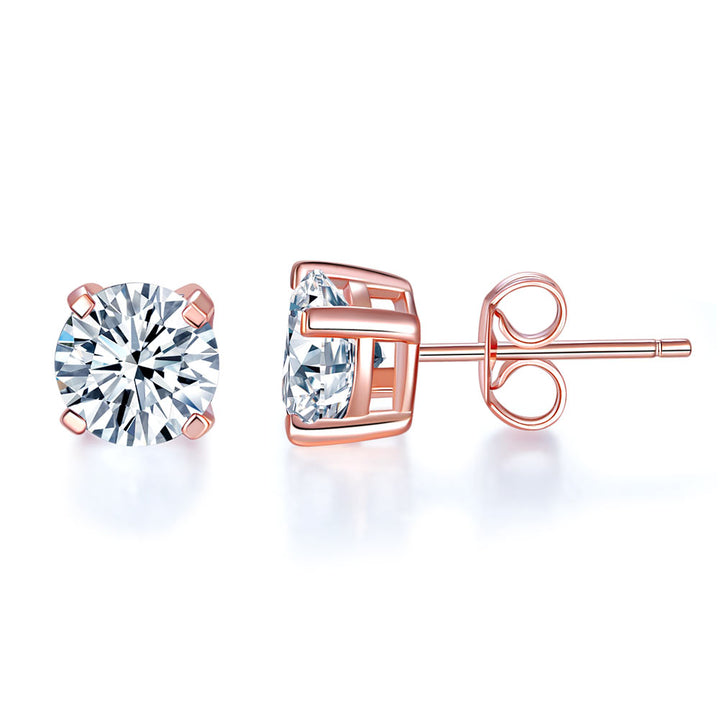 1 Carat Simulated Diamond Stud Earrings 925 Sterling Silver Rose Gold Plated