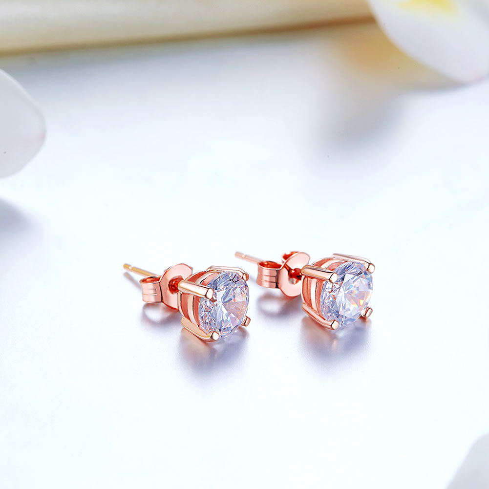 1 Carat Simulated Diamond Stud Earrings 925 Sterling Silver Rose Gold Plated
