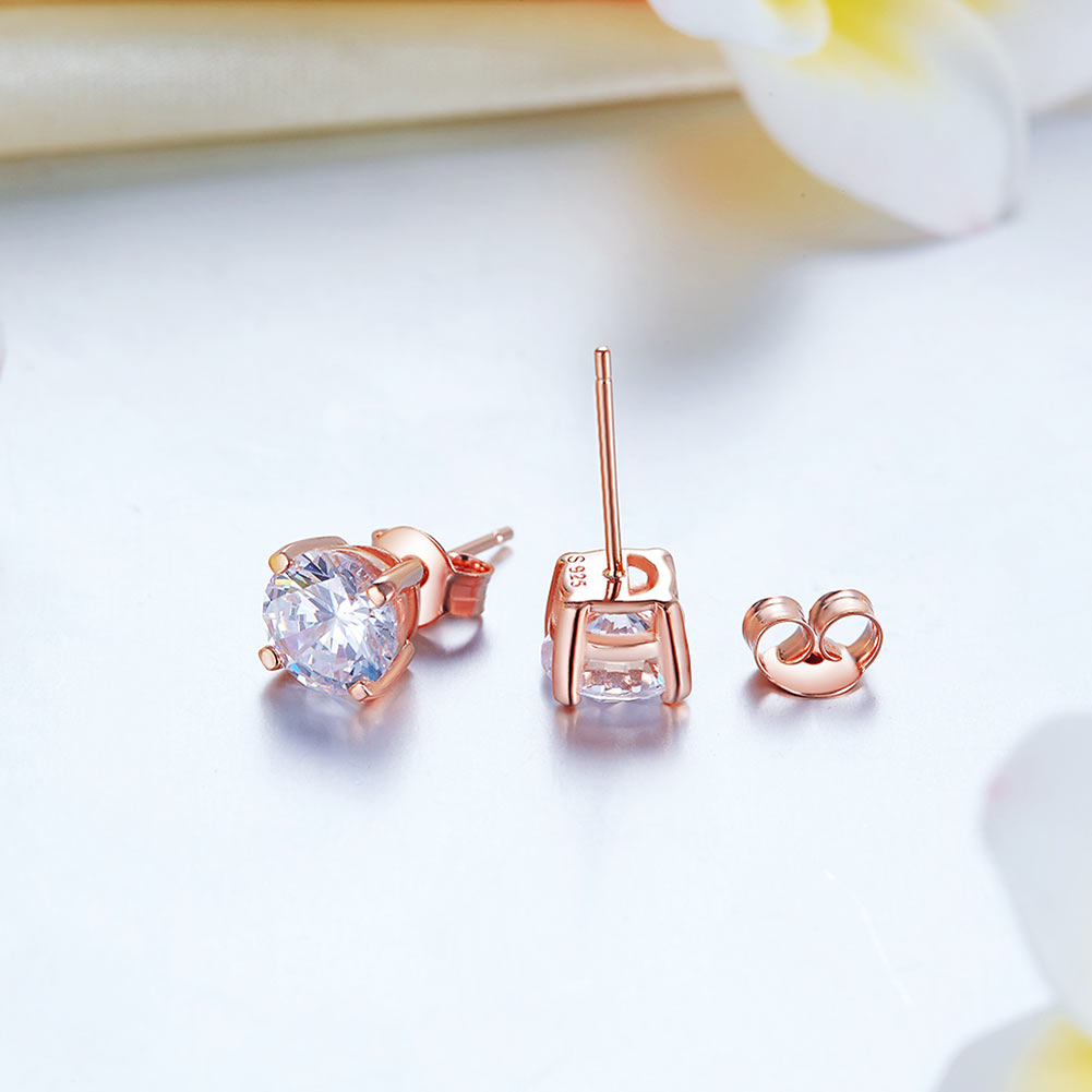 1 Carat Simulated Diamond Stud Earrings 925 Sterling Silver Rose Gold Plated