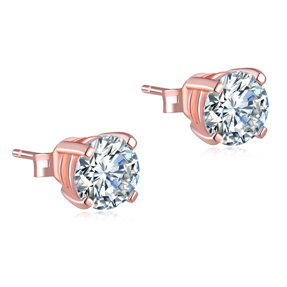 1 Carat Simulated Diamond Stud Earrings 925 Sterling Silver Rose Gold Plated