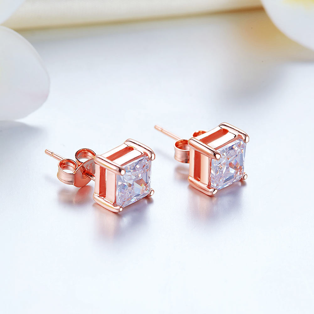 1 Ct Princess Cut Simulated Diamond Stud Earrings 925 Sterling Silver Rose Gold Plated