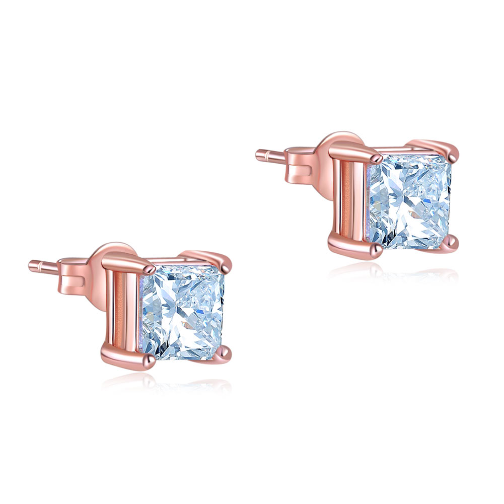 1 Ct Princess Cut Simulated Diamond Stud Earrings 925 Sterling Silver Rose Gold Plated