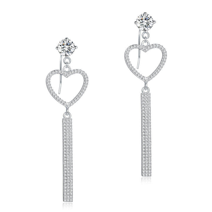 Dangle Heart Luxury Solid 925 Sterling Silver Earrings for Wedding Party