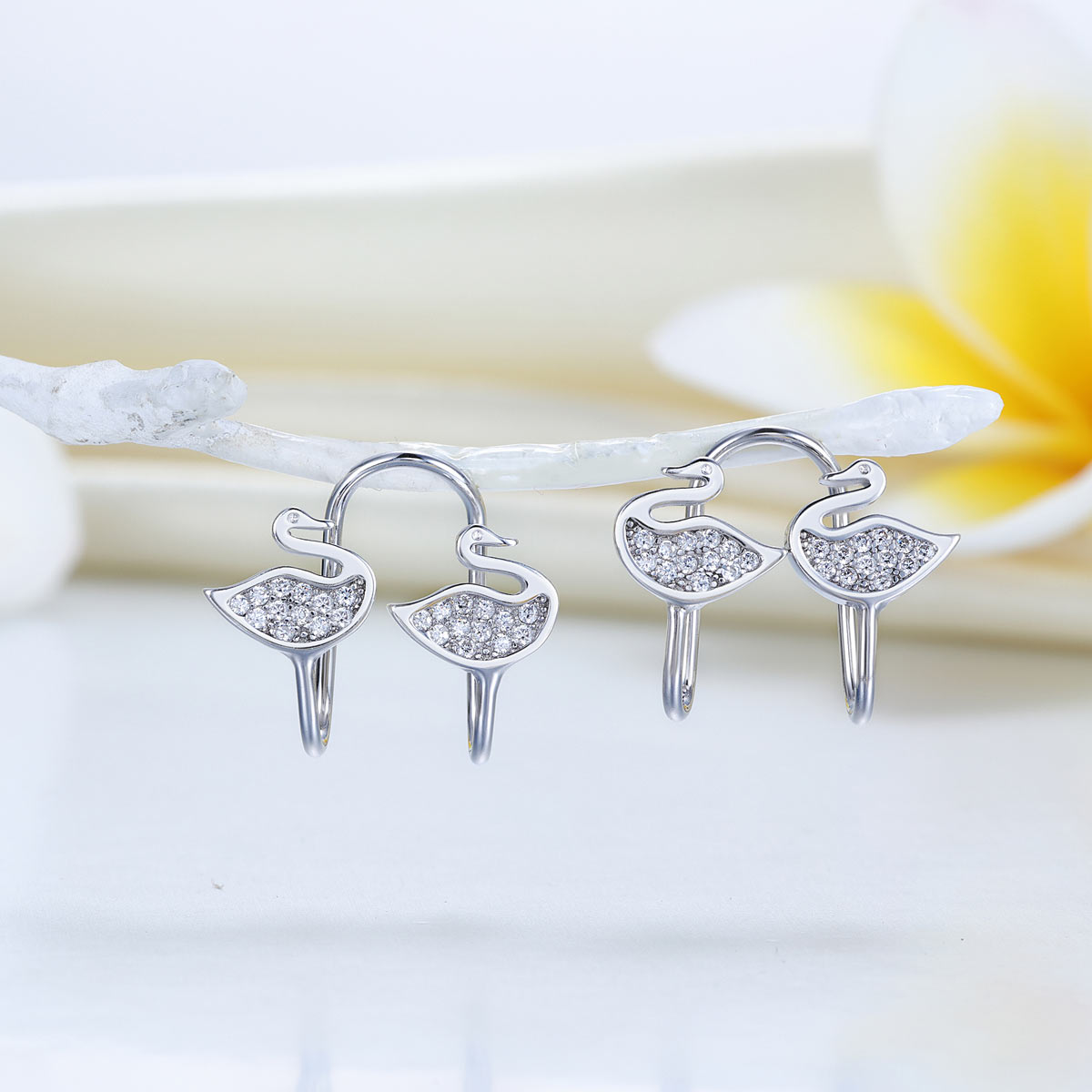 Solid 925 Sterling Silver Clip on Earrings Swan
