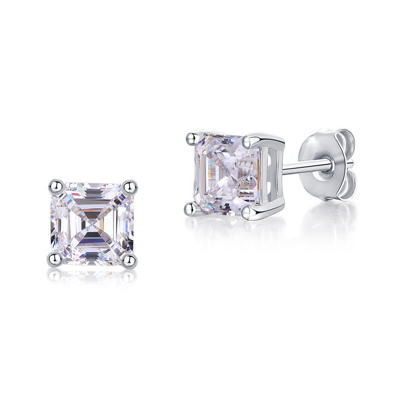1 Ct Asscher Cut Simulated Diamond Stud Earrings 925 Sterling Silver