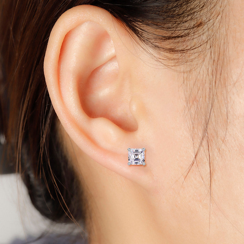 1 Ct Asscher Cut Simulated Diamond Stud Earrings 925 Sterling Silver